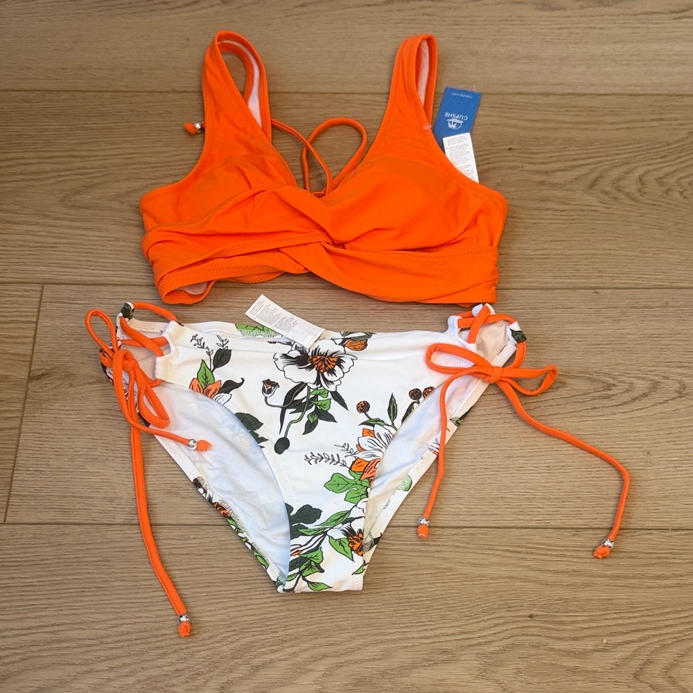 Cupshe Orange and Floral Bikini Set
